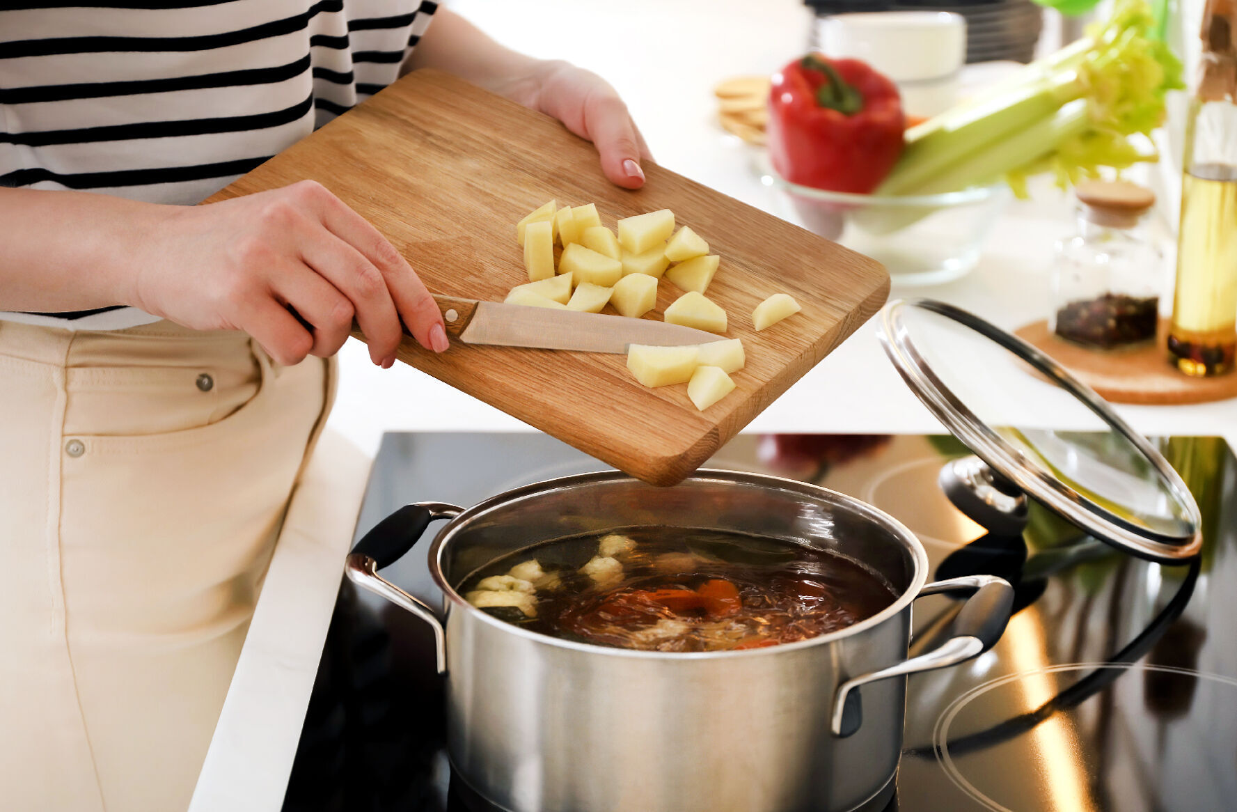 Potatoes going into pot